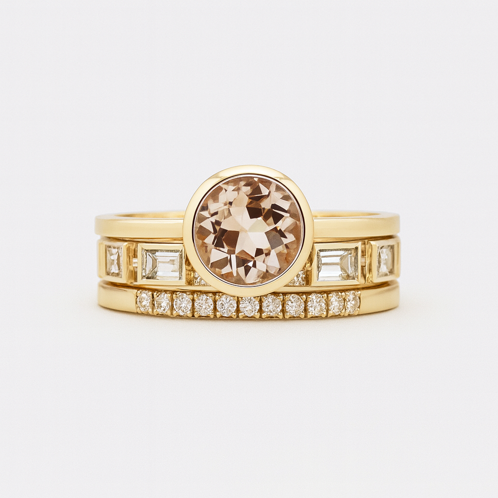 Odette – Conjunto de anillos dorados con cristal