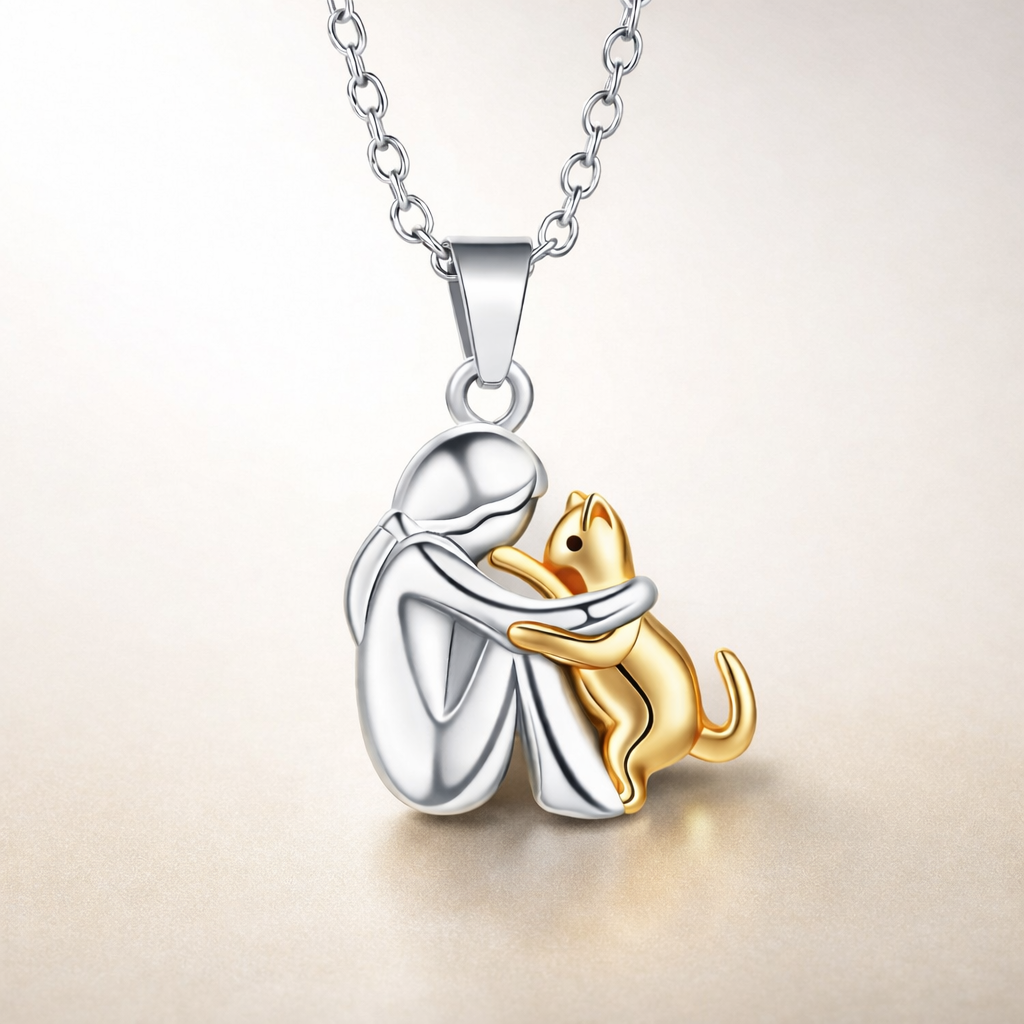 Símbolo del amor eterno - collar con colgante en forma de gato abrazándose