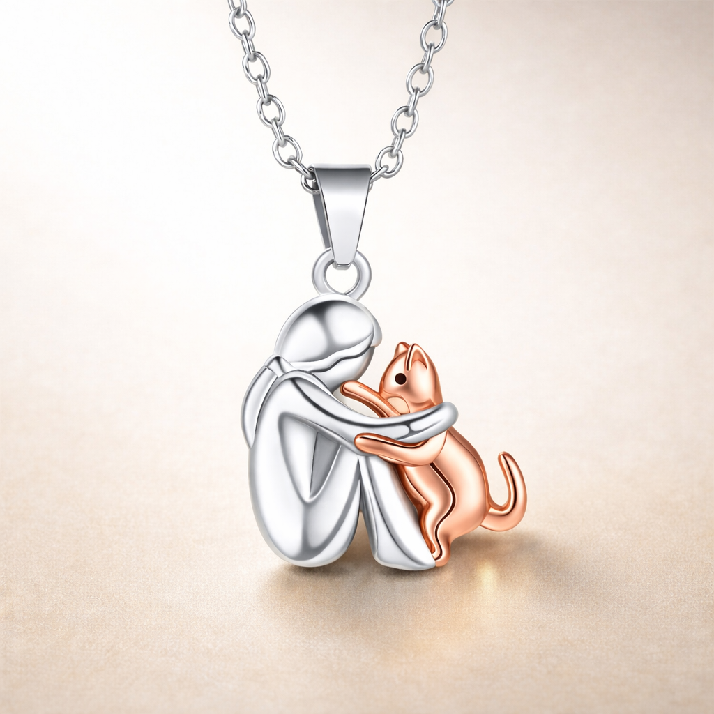 Símbolo del amor eterno - collar con colgante en forma de gato abrazándose