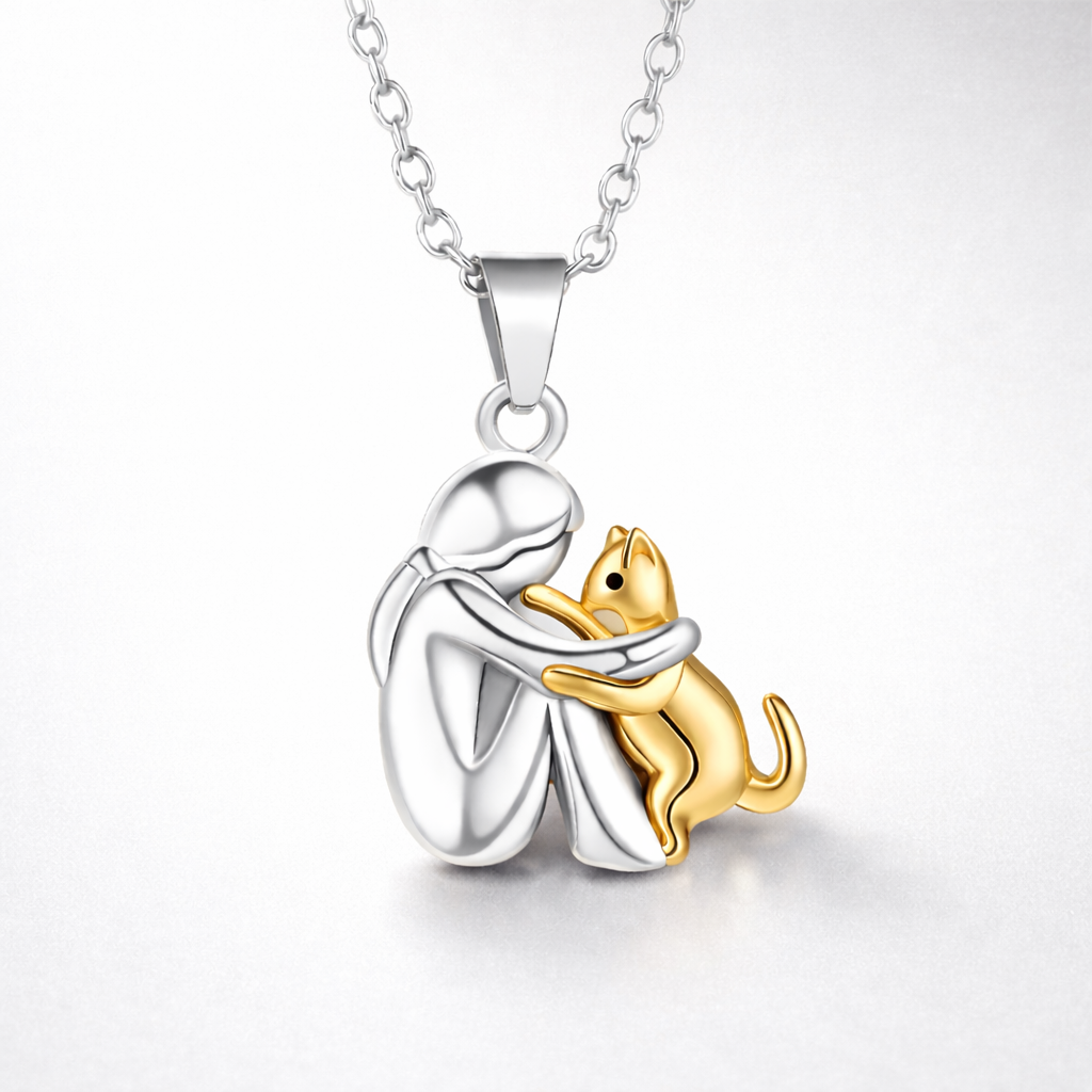 Símbolo del amor eterno - collar con colgante en forma de gato abrazándose