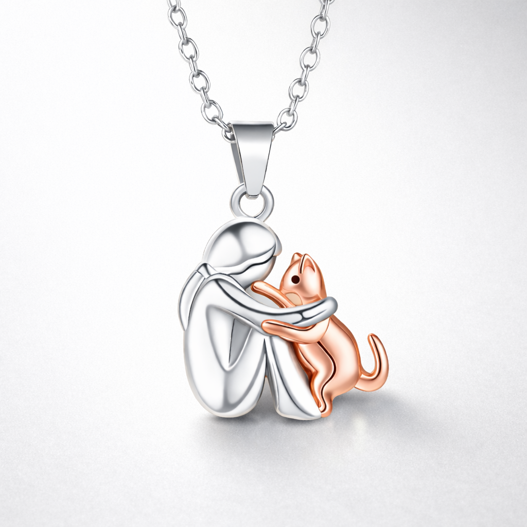 Símbolo del amor eterno - collar con colgante en forma de gato abrazándose
