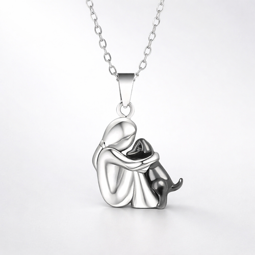 Abrazo eterno – Collar con colgante de mujer y perro