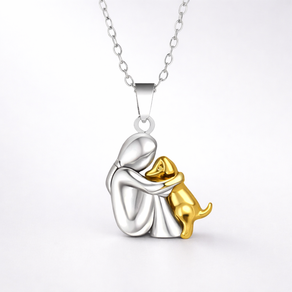 Abrazo eterno – Collar con colgante de mujer y perro