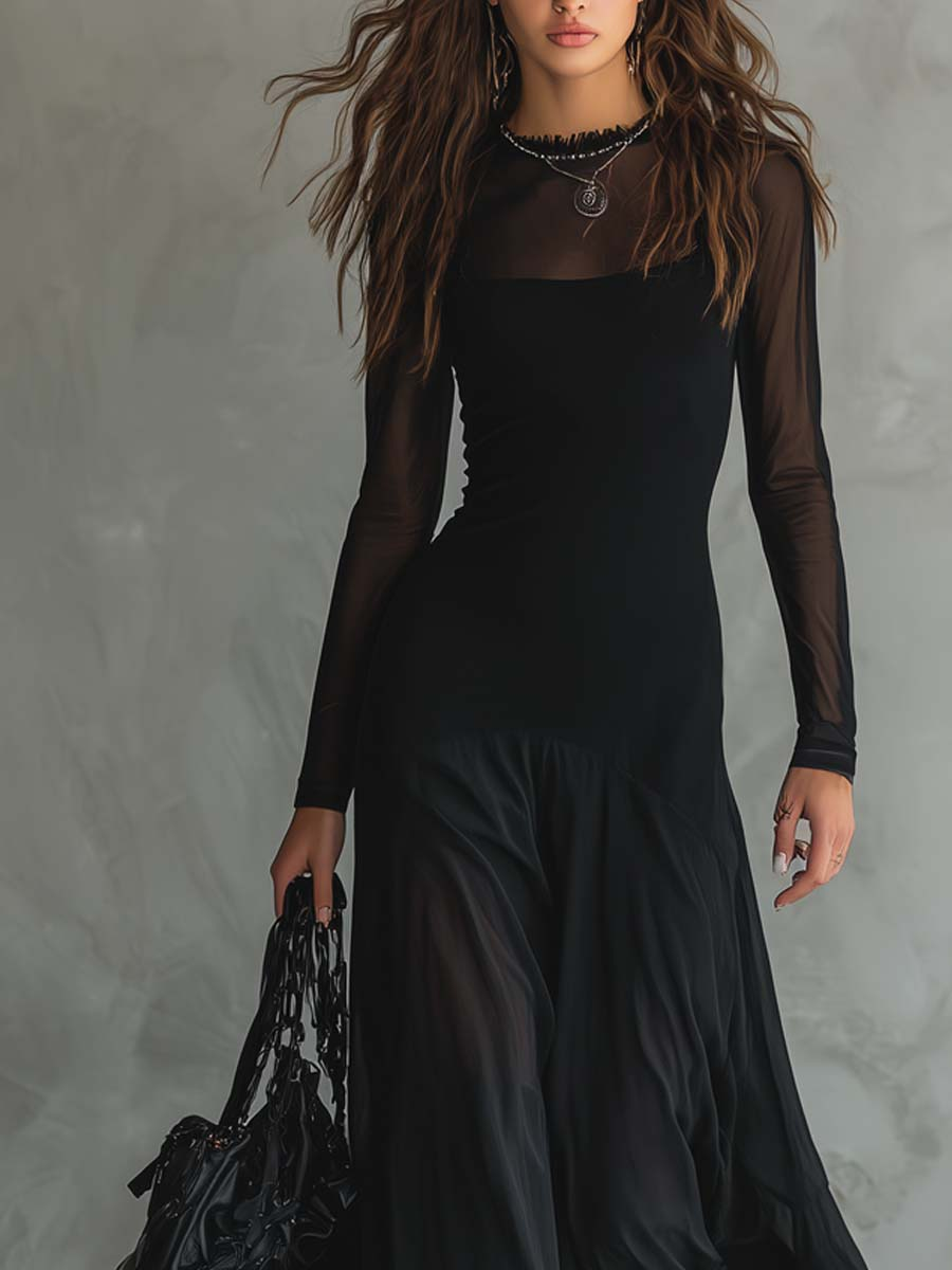 NERO™ | Vestido largo holgado de encaje negro