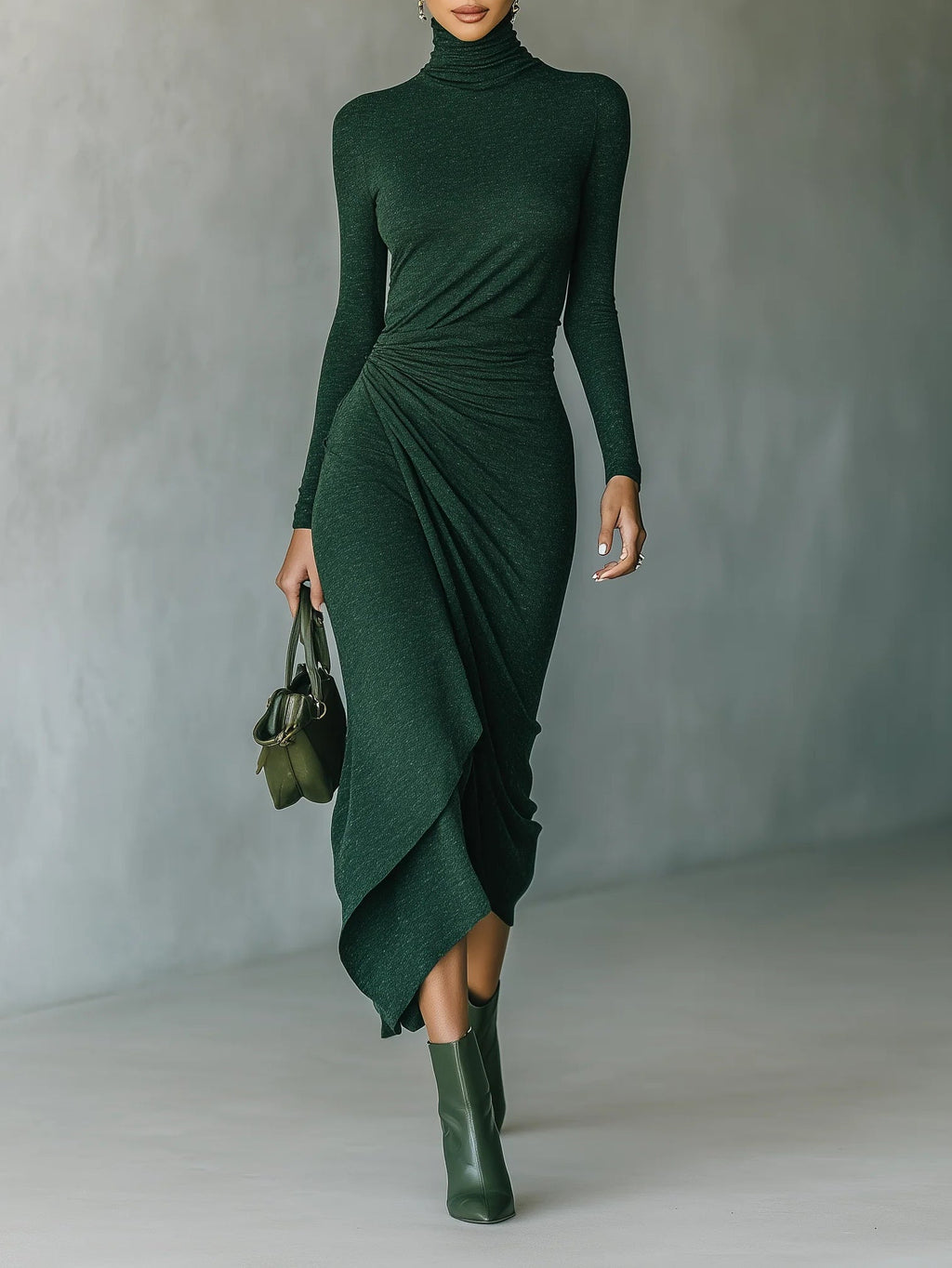 LENOR™ | Vestido largo asimétrico de color verde oscuro