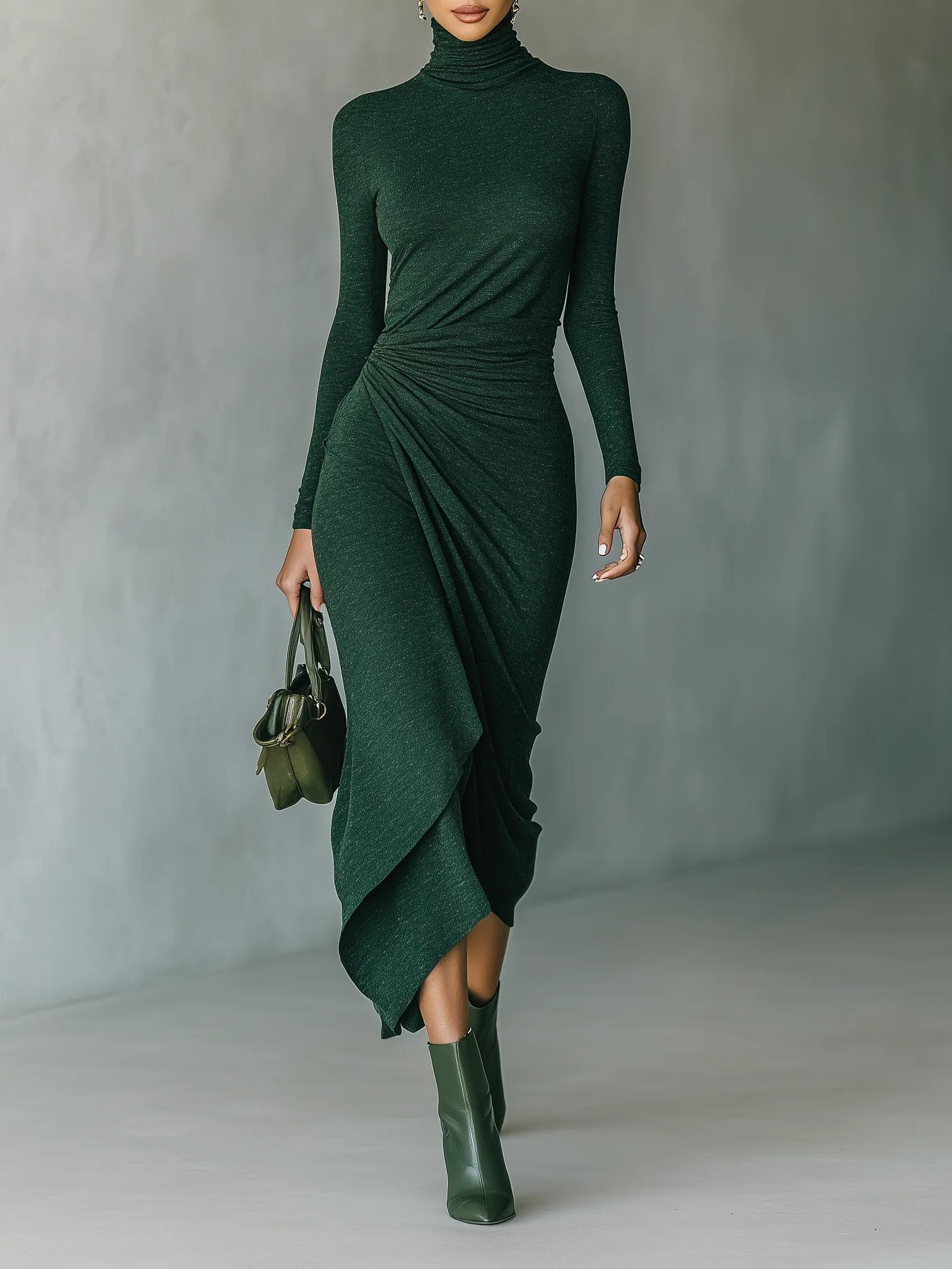 LENOR™ | Vestido largo asimétrico de color verde oscuro