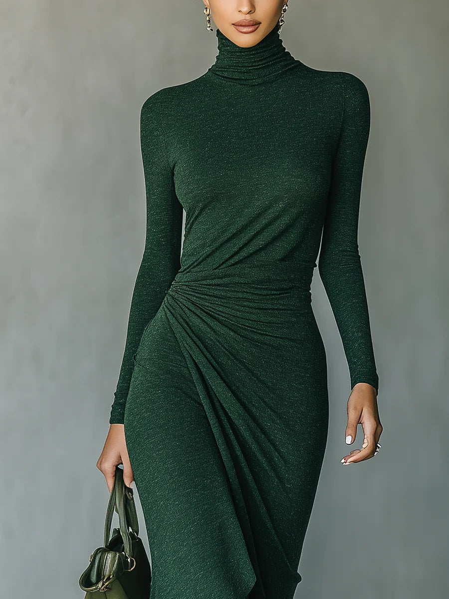 LENOR™ | Vestido largo asimétrico de color verde oscuro