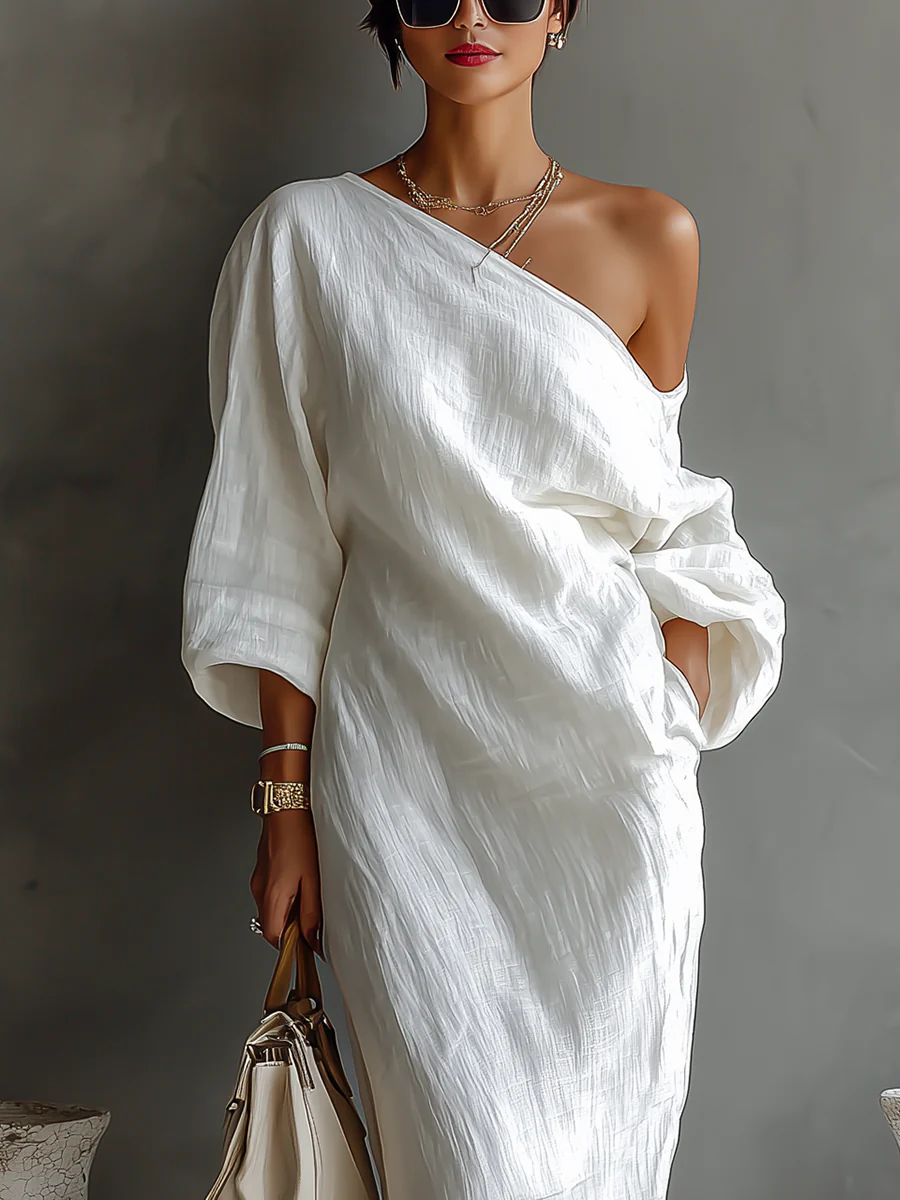 NERI™ | Elegante y fluido vestido largo de un solo hombro