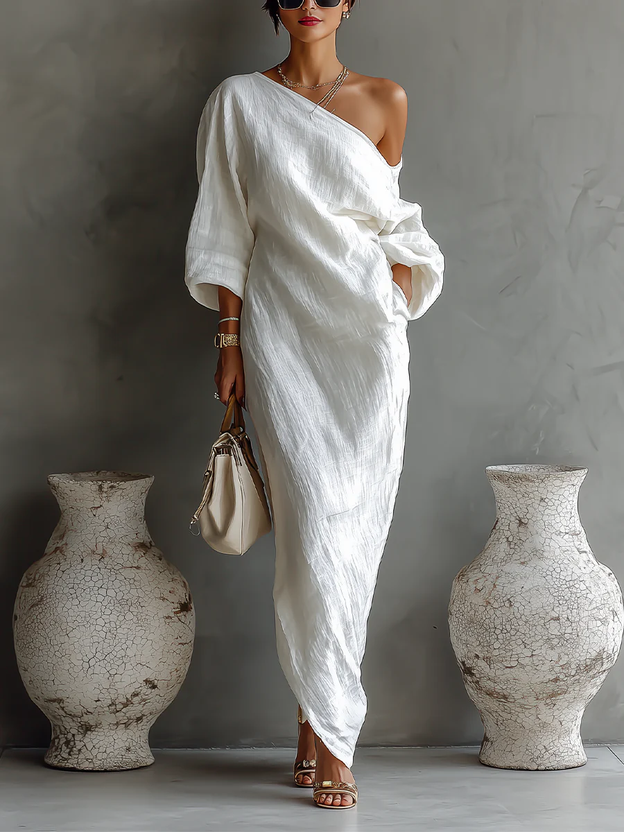 NERI™ | Elegante y fluido vestido largo de un solo hombro